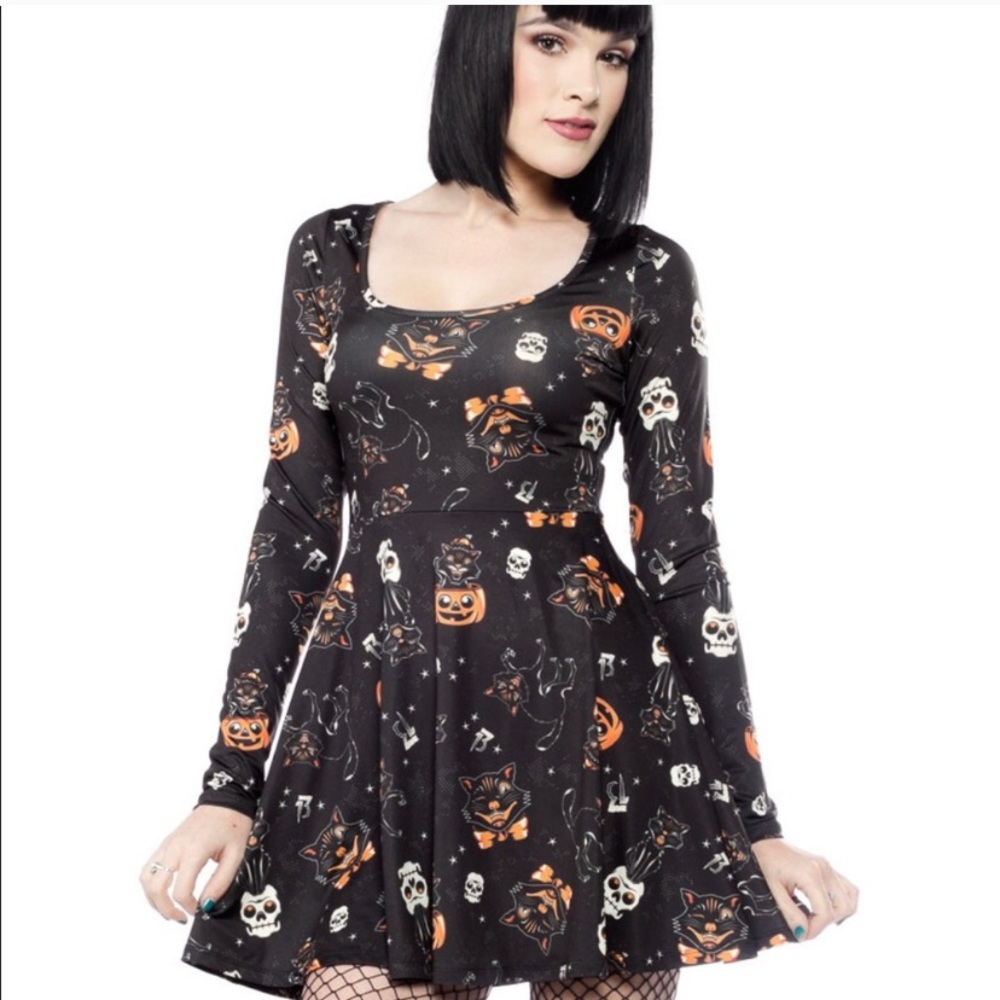 Sourpuss Black Cats Halloween Skater Dress
